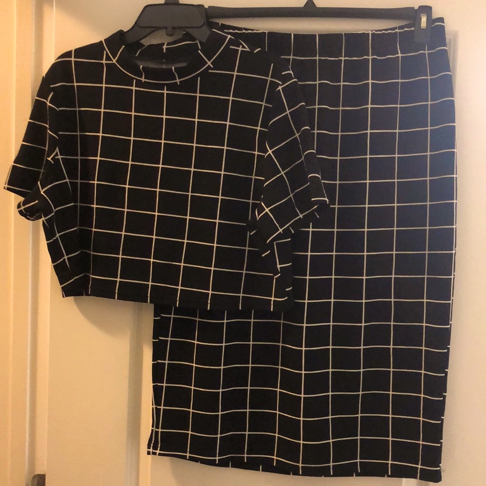 Black Crop Top and Midi Skirt Set